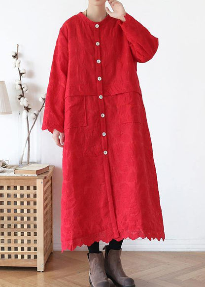 Fine Red Outwear Warm Winter Coat O Neck Jacquard Winter Outwear