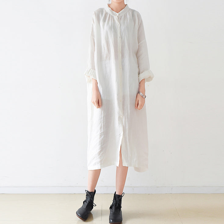 Fine White Ramine Linen Dresses Fall Linen Shirt Dress