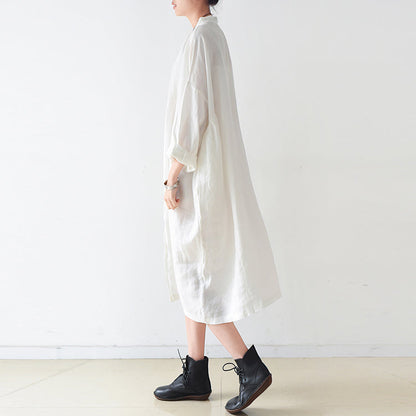 Fine White Ramine Linen Dresses Fall Linen Shirt Dress