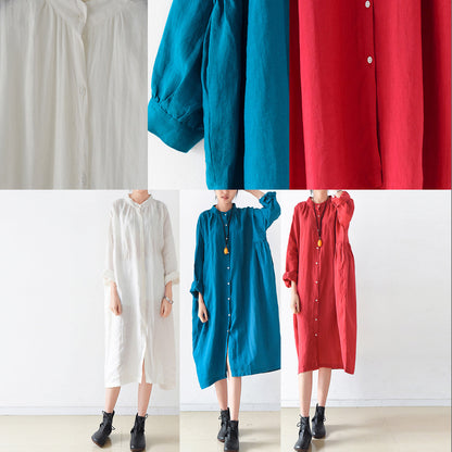 Fine White Ramine Linen Dresses Fall Linen Shirt Dress