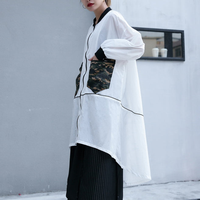 Fine White Thin Coat Low High Jackets & Coats New Long Sleeve Coat