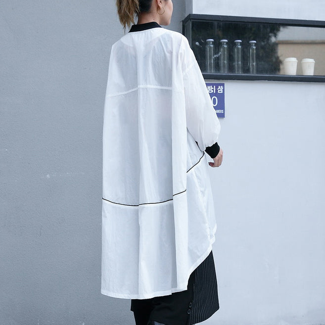 Fine white thin Coat plus size low high Jackets & Coats New long sleeve coat