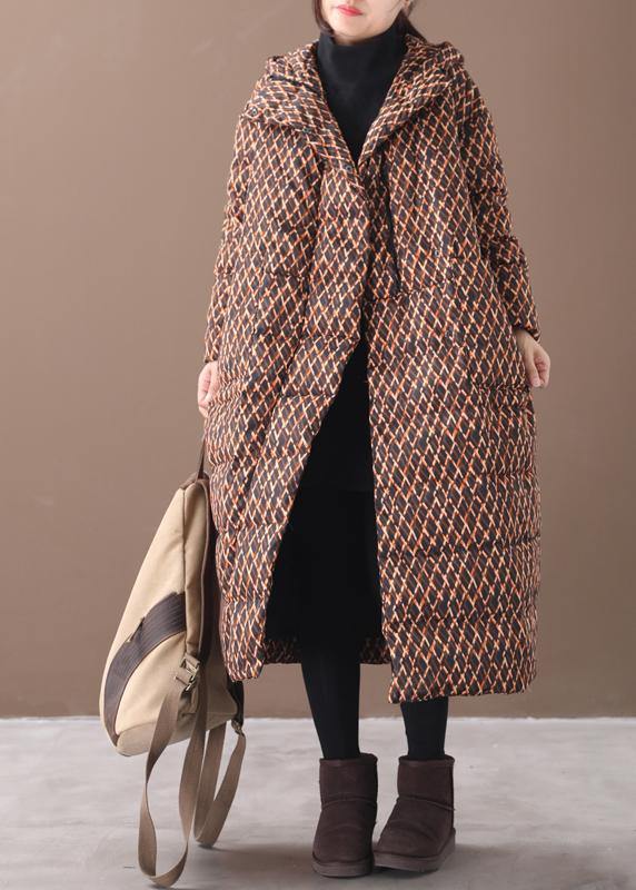 Fine Yellow Plaid Down Coat Winter Jacket Hooded Zippered Coats