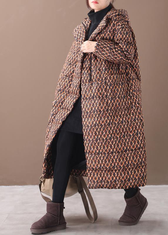 Fine Yellow Plaid Down Coat Winter Jacket Hooded Zippered Coats