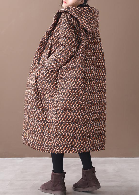 Fine Yellow Plaid Down Coat Winter Jacket Hooded Zippered Coats