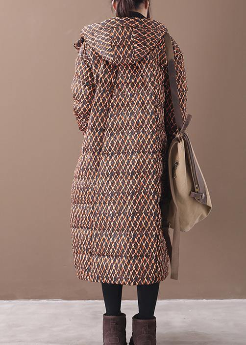 Fine Yellow Plaid Down Coat Winter Jacket Hooded Zippered Coats