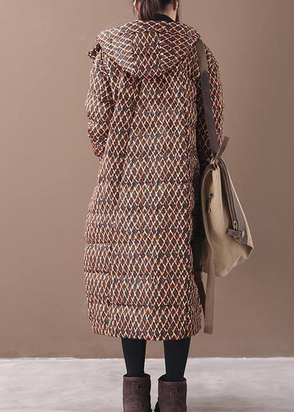 Fine Yellow Plaid Down Coat Winter Jacket Hooded Zippered Coats