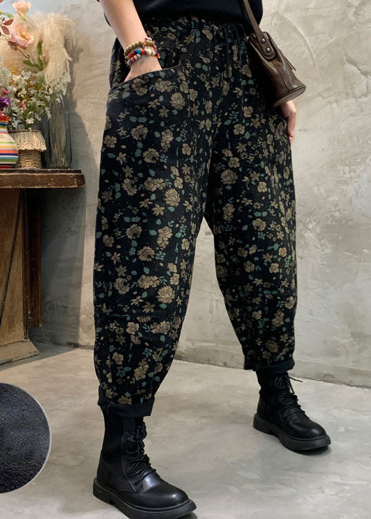Fitted Black Fleece Lined Denim Pants Winter