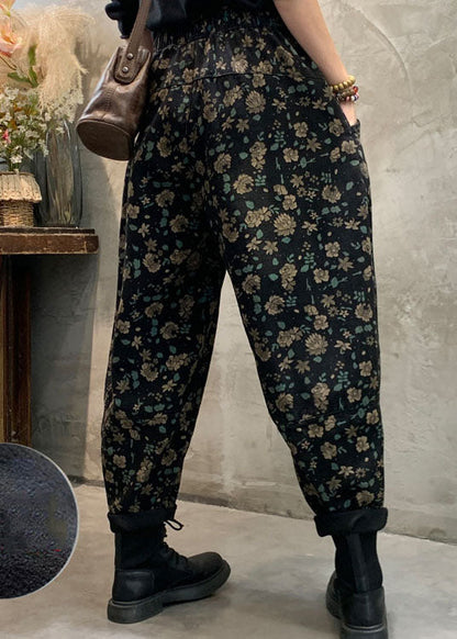 Fitted Black Fleece Lined Denim Pants Winter