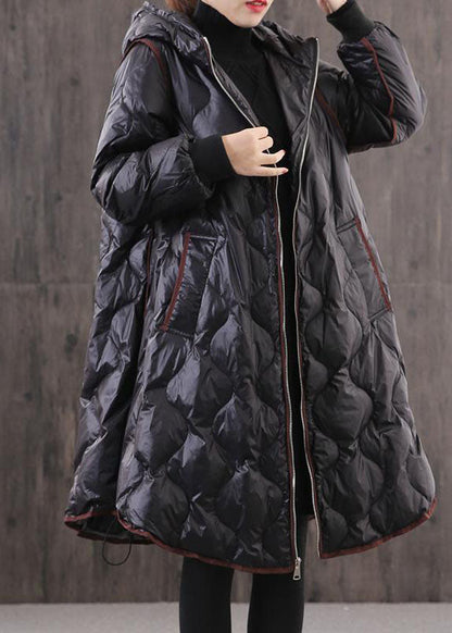 Fitted Black Hooded Zippered Fine Cotton Filled Winter Parkas