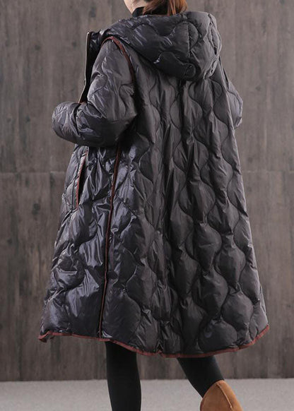 Fitted Black Hooded Zippered Fine Cotton Filled Winter Parkas