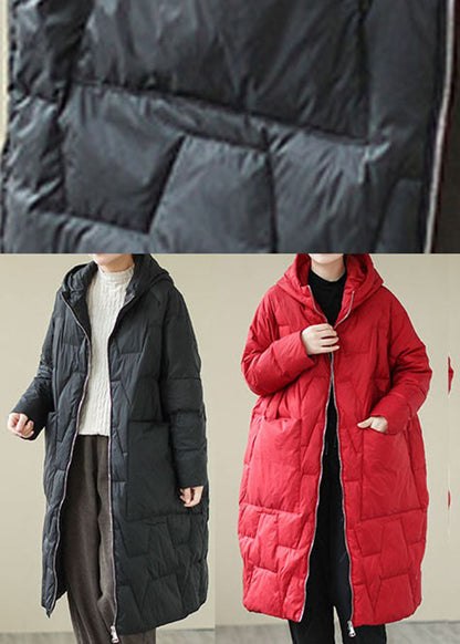 Fitted Black Loose Pockets Fine Cotton Filled Parka Winter