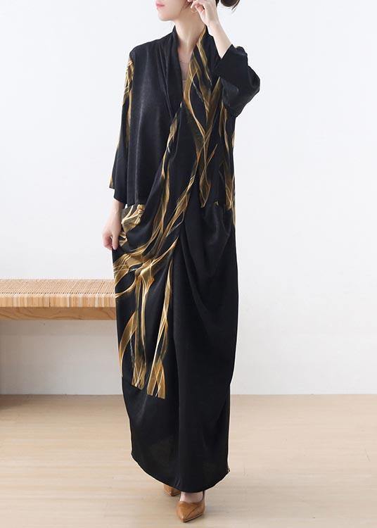 Fitted Black Print Chiffon Asymmetrical Design Summer Holiday Dress