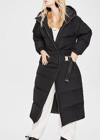 Fitted Black Hooded Pockets Thick Winter Duck Down Coat