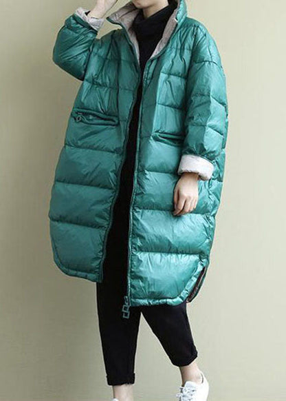 Fitted Blue Green Zip Up Thick Fine Cotton Filled Parkas Winter