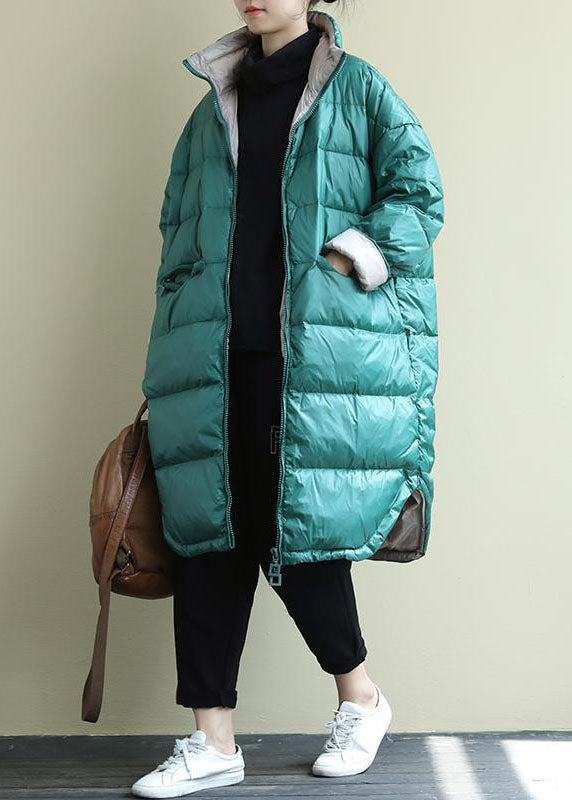 Fitted Blue Green Zip Up Thick Fine Cotton Filled Parkas Winter