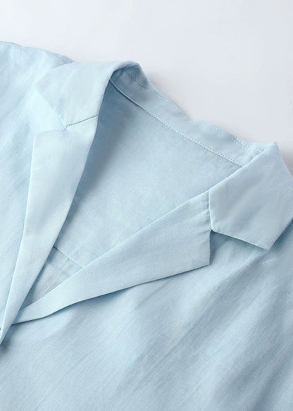 Fitted Blue Notche Button Solid Shirt Spring