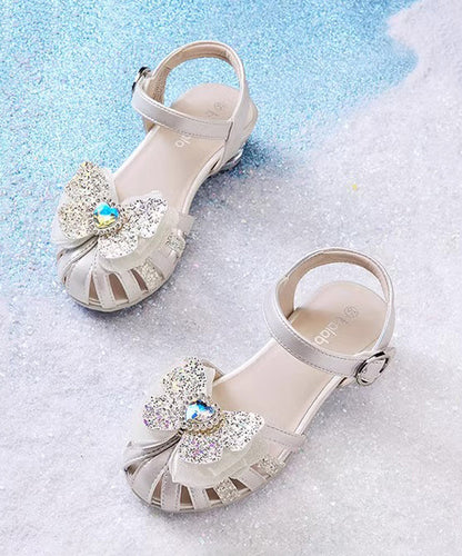 Fitted Buckle Strap Sandals Silver Kids Faux Leather Zircon