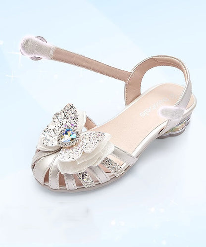 Fitted Buckle Strap Sandals Silver Kids Faux Leather Zircon