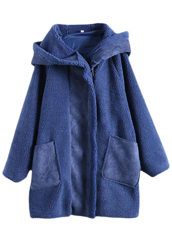 Fitted Chocolate Zippered Pockets Loose Thick Winter Long Sleeve Hooded Coat