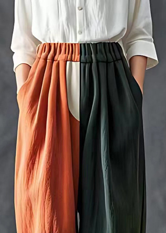Fitted Colorbloc Pockets Elastic Waist Crop Harem Pants Summer
