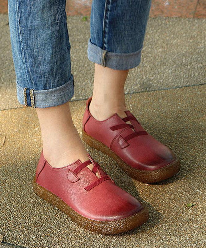 Fitted Cross Strap Flat Shoes for Red Genuine Leather