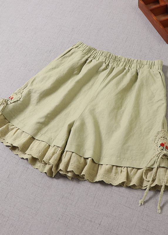 Fitted Green Embroideried Lace Patchwork Hot Pants Summer