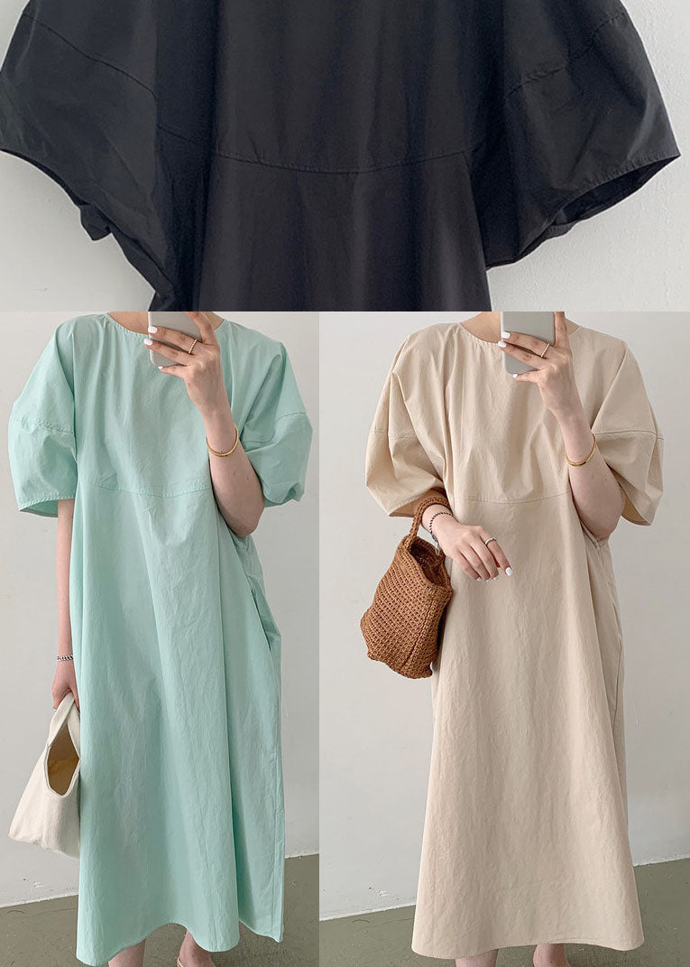 Fitted Green Puff Sleeve Cotton Vacation Dresses Spring