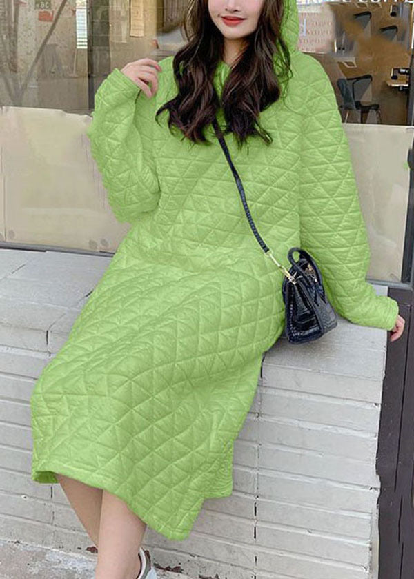 Fitted Green Hooded Fine Cotton Filled Dress Winter