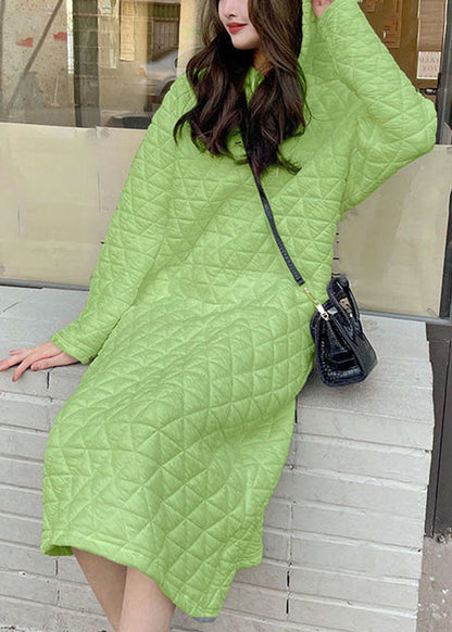 Fitted Green Hooded Fine Cotton Filled Dress Winter