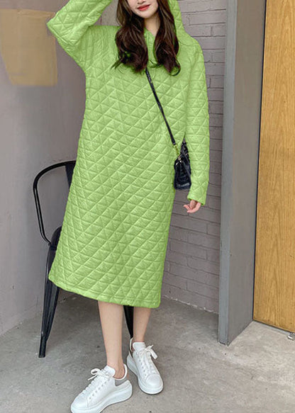 Fitted Green Hooded Fine Cotton Filled Dress Winter