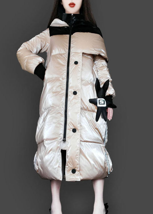 Fitted Khaki Hooded Asymmetrical Design Winter Duck Down Coats