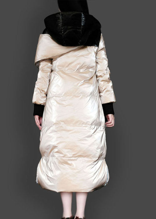 Fitted Khaki Hooded Asymmetrical Design Winter Duck Down Coats