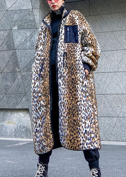 Fitted Leopard Thick Warm Cinch Jackets Winter Coat