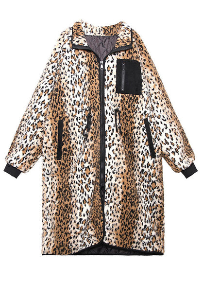 Fitted Leopard Thick Warm Cinch Jackets Winter Coat