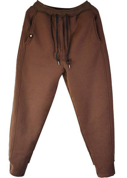 Fitted Red Elastic Waist Cinched Warm Fleece Pants Winter