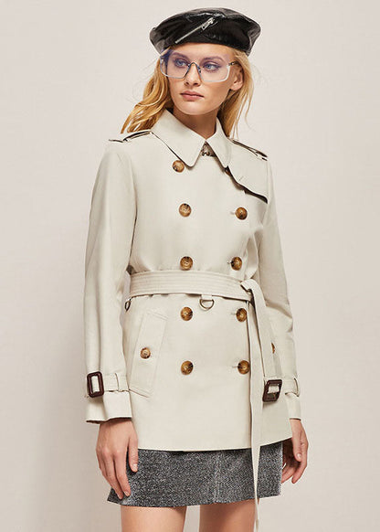 Fitted White Peter Pan Collar Double Breast Cotton Cinch Trench Spring