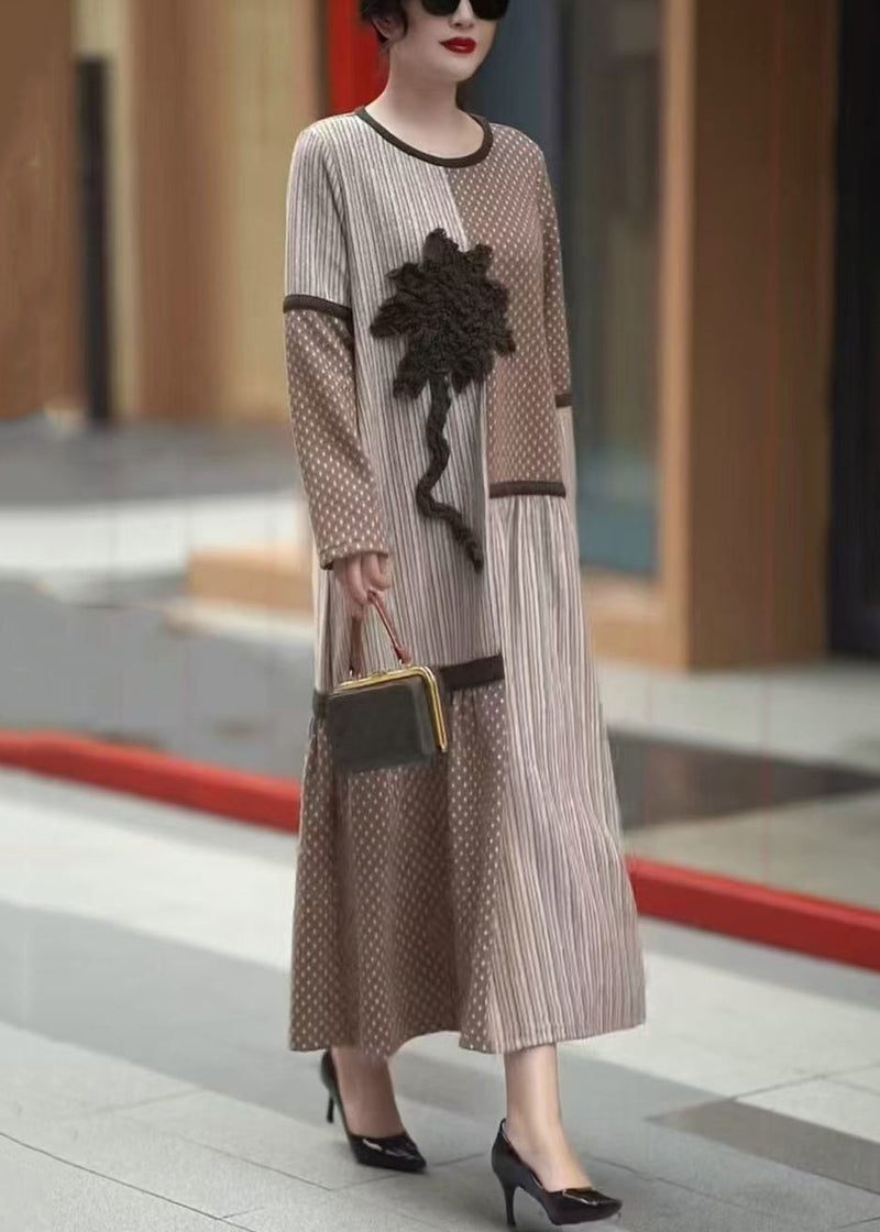 Beige Asymmetrical Patchwork Long Dresses Winter