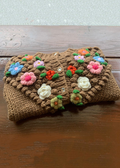Brown Button Cozy Patchwork Cotton Knit Coats Spring