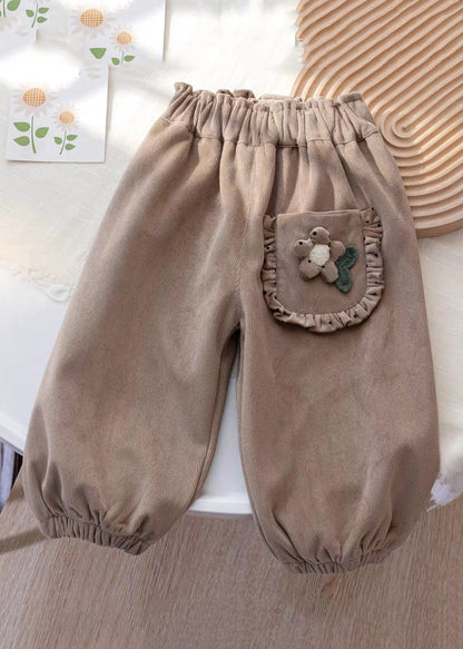 Coffee Pockets Elastic Waist Corduroy Beam Pants Spring