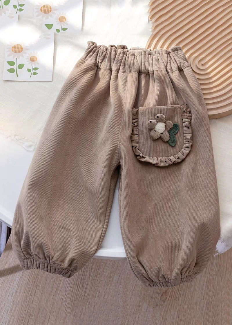 Coffee Pockets Elastic Waist Corduroy Beam Pants Spring
