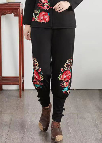 Patchwork Elastic Waist Pockets Cotton Harem Pants