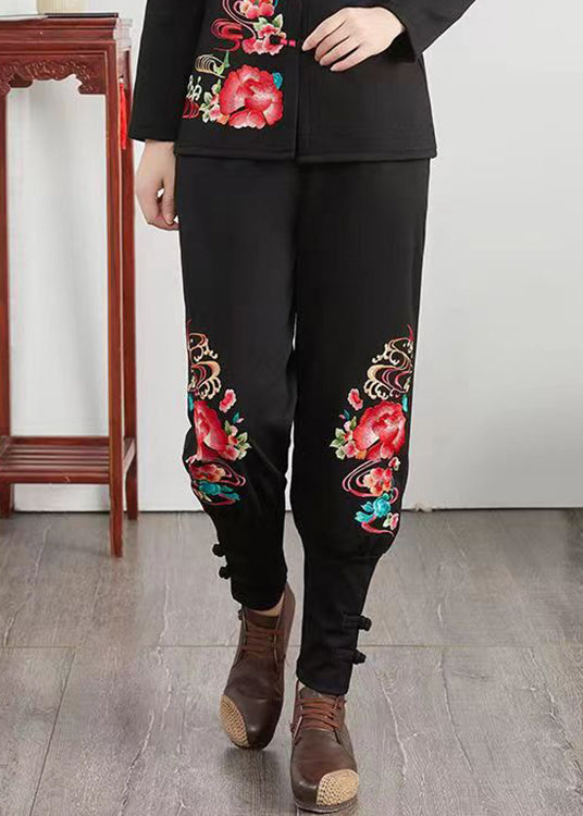 Patchwork Elastic Waist Pockets Cotton Harem Pants