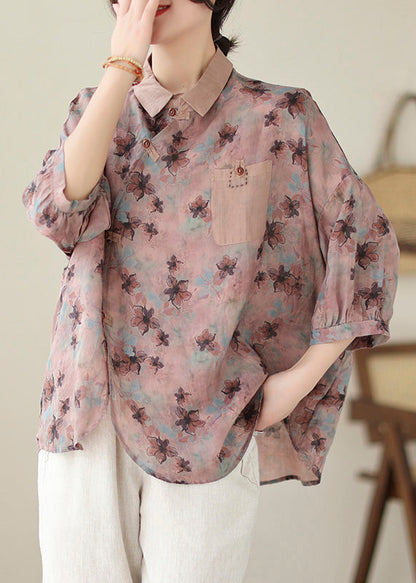 Print Peter Pan Collar Button Cotton Tops Spring