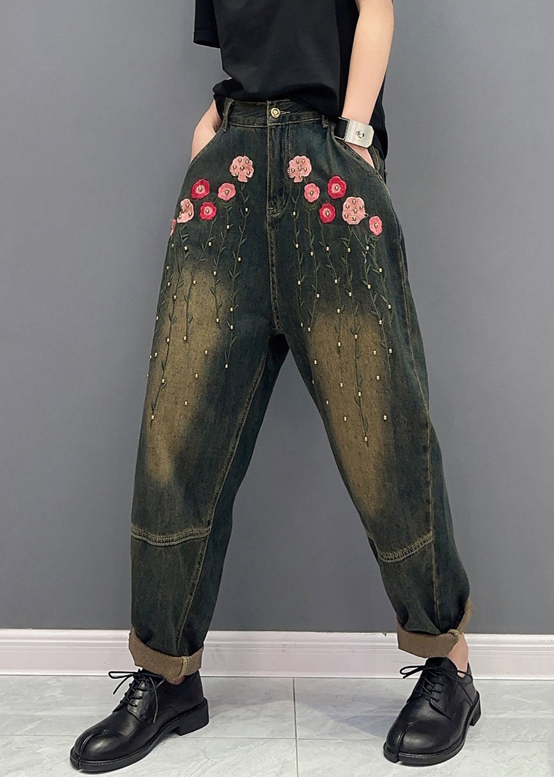 Rivet Patchwork Denim Pockets Harem Pants Fall