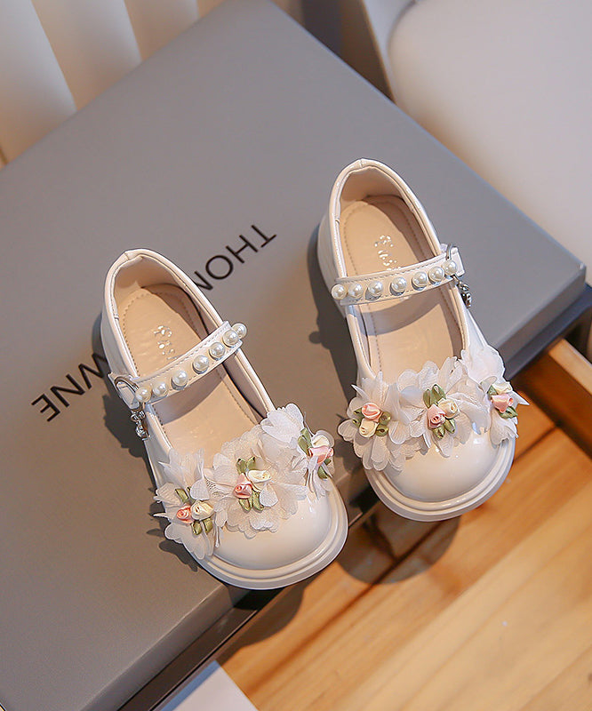 Splicing Beige Kids Princess Flat Shoes Buckle Strap