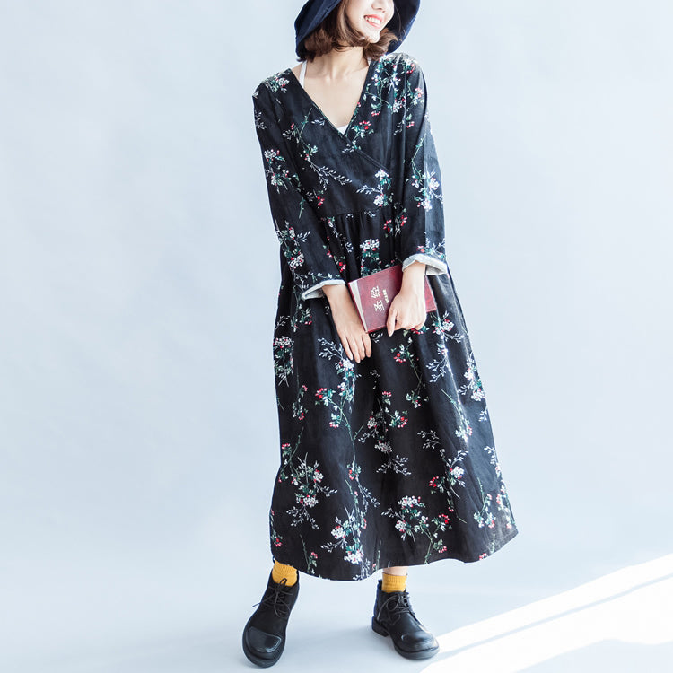V Neck Spring Dresses Cotton Dress Caftans Gown