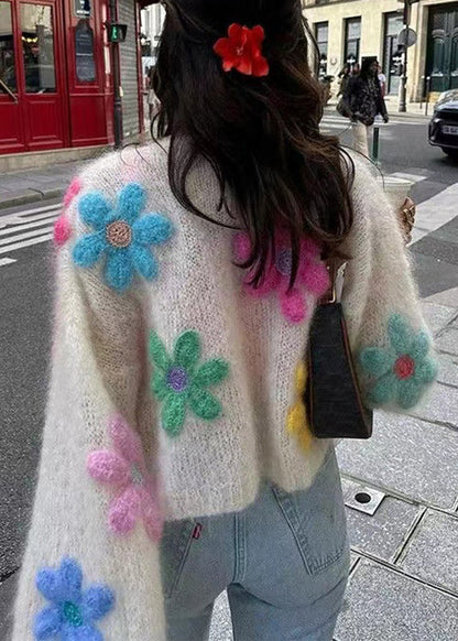 White Button Hollow Out Wool Knit Cardigans Spring