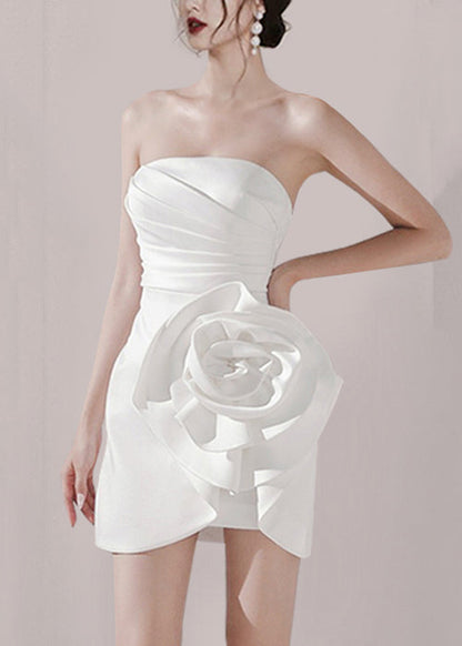 White Cold Shoulder Wrinkled Silk Mid Dress Sleeveless