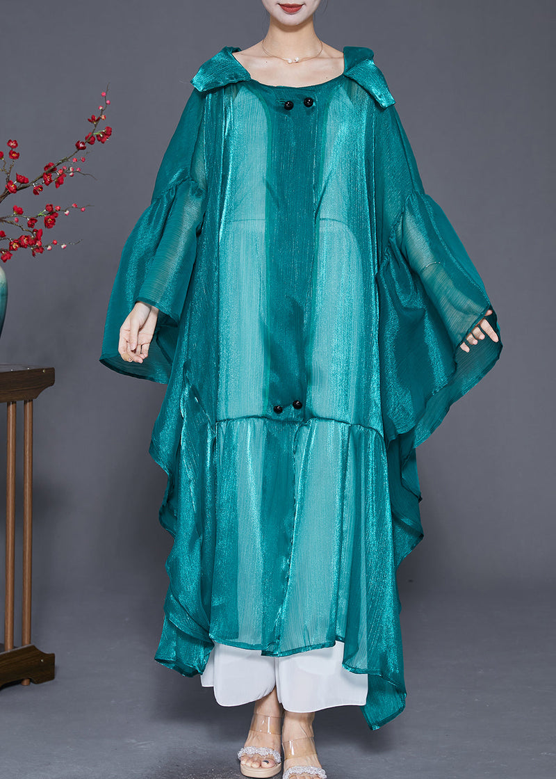 Fluorescent Green Loose Silk Upf 50+ Cardigans Hooded Batwing Sleeve